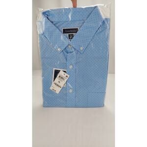 Club Room Men's Button Down Long Sleeve Shirt NEW Pale Ink Blue Dot Stretch XL